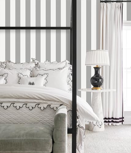 Erfoni Grey Stripe Peel and Stick Wallpaper Modern Gray and White Wallpaper - color: Grey and White, size: 17.7" x 197"
