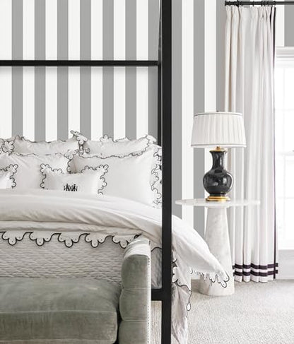 Erfoni Grey Stripe Peel and Stick Wallpaper Modern Gray and White Wallpaper - color: Grey and White, size: 17.7" x 197"