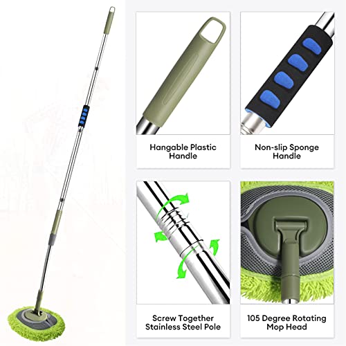 66'' Wall Mop with Long Handle,Ceiling Dust Mop with 15° Labor-Saving Elbow - color: Green