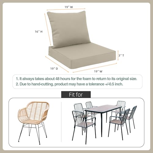 Favoyard Outdoor Patio Seat Cushions Set, 19 x 19 Inch, Waterproof, Beige - color: Beige, size: 19 x 19 x 3 In