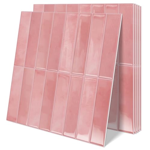 10 Sheets Upgraded Thicker Design Subway Tile Peel and Stick Backsplash - color: Pink