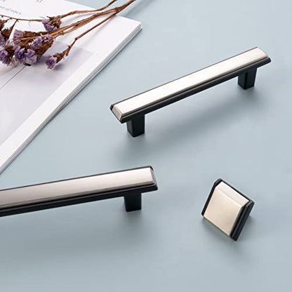 Nickel and Black Cabinet Pulls & Handles 3-3/4 Inch 10 Pack 2281 - color: Brushed Nickel & Matte Black, size: 3-3/4 In Hole Distance, style: 10 Pack