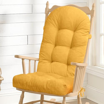 Rocking Chair Cushion, High Back, 44 x 19 x 4 Inch, Colza Yellow - color: Colza Yellow