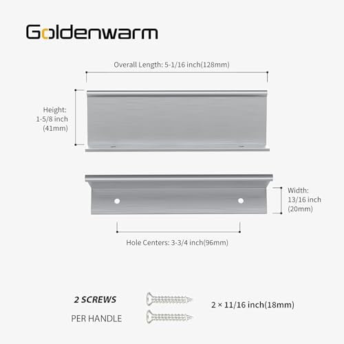 Goldenwarm 10 Pack 3-3/4in Brushed Nickel Finger Edge Pulls for Cabinets - color: Brushed Nickel, size: 3-3/4in(96mm) Hole Centers
