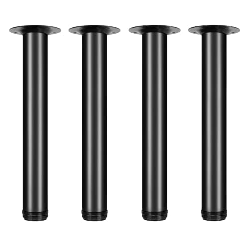 QLLY 14 Inch Adjustable Metal Coffee Table Legs, Heavy Duty Round Furniture Legs with 1” Leveling Feet for Ottoman, Bench, End Table and Sofa Replacement, Set of 4 (Black) - color: Black, size: 14 inch