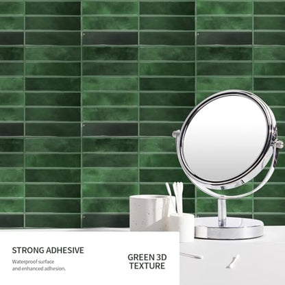 Peel and Stick Backsplash 3D Wall Tiles,Self-Adhesive,Oil Proof,Waterproof, Removable Wall Panels for Kitchen & Bathroom,Modern Design, Easy Install (10.7ft，12x9 inch,14 Pack) (Green) - color: Green