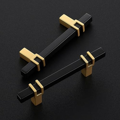 HOME EDIT 3 inch Cabinet Handles, 10 Pack Kitchen Cabinet Handles Matte Black and Gold Drawer Pulls Zinc Alloy Square Bar Kitchen Pulls - color: Black and Gold, size: 3 Inch Hole Center