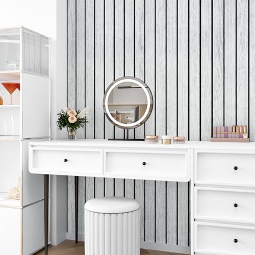 White Grey Wood Panels for Wall Slat Panel Self Adhesive Wood Slat 3D Wall Panels Peel and Stick 11.8"x197" Faux Foam Wooden Walls Panel Removable Modern Wooden Wallpaper for Bedroom Studio - size: 11.8" x 197"
