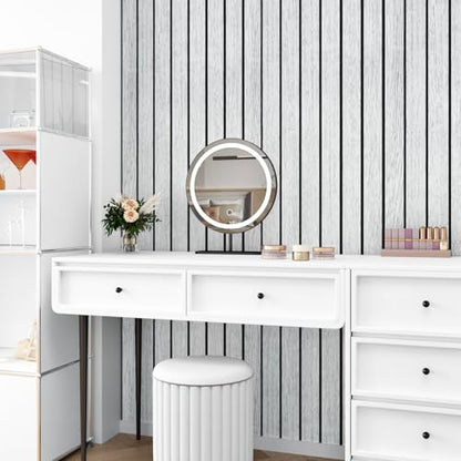 White Grey Wood Panels for Wall Slat Panel Self Adhesive Wood Slat 3D Wall Panels Peel and Stick 11.8"x197" Faux Foam Wooden Walls Panel Removable Modern Wooden Wallpaper for Bedroom Studio - size: 11.8" x 197"
