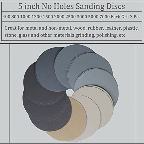 30PCS 5 inch No Hole #400-#7000 Wet Dry Sanding Discs 400 800 1000 1200 1500 2000 2500 3000 5000 7000 Grit Sandpaper Compatible for Random Orbital Sanders (#400-#7000 10Kind Grit Each 3PCS) - style: #400-#7000 10Kind Grit Each 3PCS