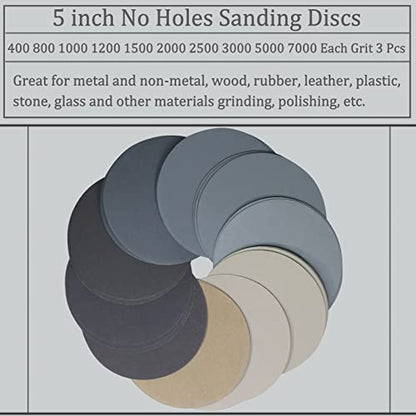 30PCS 5 inch No Hole #400-#7000 Wet Dry Sanding Discs 400 800 1000 1200 1500 2000 2500 3000 5000 7000 Grit Sandpaper Compatible for Random Orbital Sanders (#400-#7000 10Kind Grit Each 3PCS) - style: #400-#7000 10Kind Grit Each 3PCS