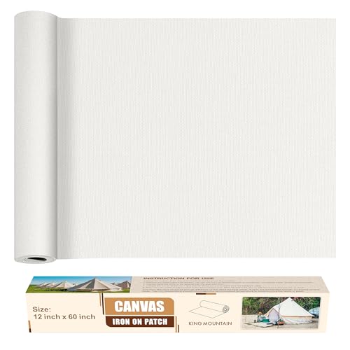 KING MOUNTAIN Canvas Iron on Patch,12"×60",Waterproof 100% Cotton Fabric Repair Patch,Used for Various Sofa,Tent,Clothes,Seats,Suitcases (White,Waterproof) - color: White, size: Canvas-12x60