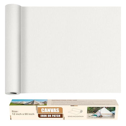 KING MOUNTAIN Canvas Iron on Patch,12"×60",Waterproof 100% Cotton Fabric Repair Patch,Used for Various Sofa,Tent,Clothes,Seats,Suitcases (White,Waterproof) - color: White, size: Canvas-12x60