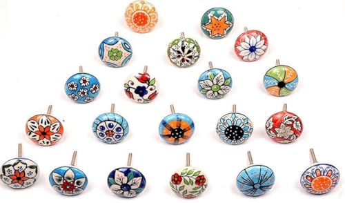 Ceramic Knobs, 12 Pieces Multi Color Handmade Hardware Handles, 2.5-inch Height and 1.7-inch Diameter, Polished, Round, for Kitchens, Bathrooms, Furniture - color: Multicolor