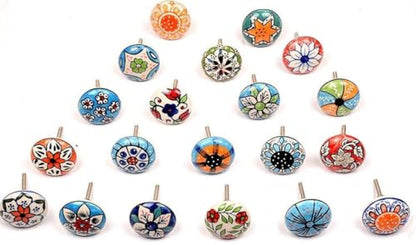 Ceramic Knobs, 12 Pieces Multi Color Handmade Hardware Handles, 2.5-inch Height and 1.7-inch Diameter, Polished, Round, for Kitchens, Bathrooms, Furniture - color: Multicolor
