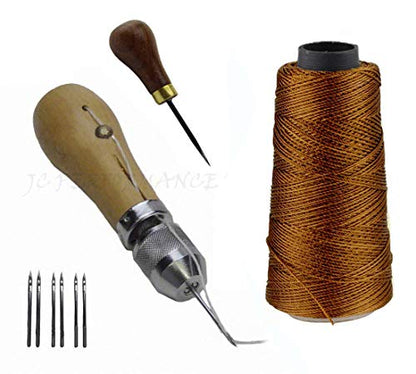 JC Performance Leather Sewing Awl Quick Stitch Repair Tool Set Heavy Duty Thread (with Awl, Light Brown) - color: Light Brown, size: With Stab Tool