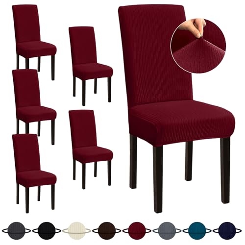 Sufdari Dining Room Chair Covers - Burgundy Spandex Slipcovers for 6 Dining Chairs, Non-Slip, Stretch Fit, Hotel Size - color: .Burgundy, size: L-6 PC