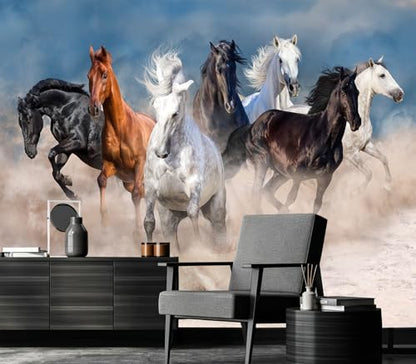 Mystical Galloping Wild Horses Sand Scenery Peel & Stick Wallpaper - color: No.13, size: 80" x 61"
