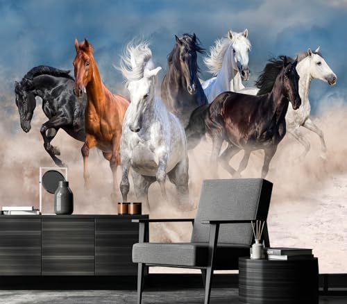 Mystical Galloping Wild Horses Sand Scenery Peel & Stick Wallpaper - color: No.13, size: 157" x 110"