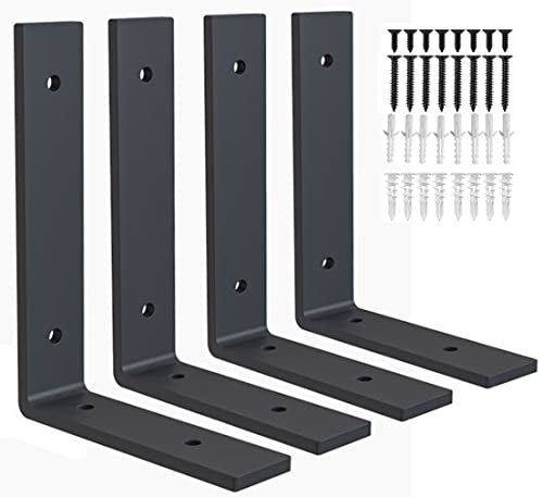 Heavy Duty Shelf Brackets 8 inch Rustic L Black Shelf Brackets 8 x 6 inches Metal Iron Industrial Shelf Bracket - L8 x H 6" x W 1.5" - 4 Pack - style: 8x6inch