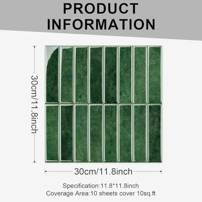 10 Sheets Thicker Design Peel and Stick Backsplash, Self Adhesive Wall Tiles, Stick on Backsplash for Kitchen and Bathroom, 11.8"x11.8", Green - color: Green