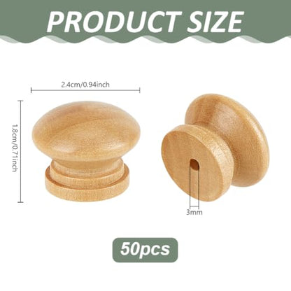 PH PandaHall 50pcs Wood Drawer Knob, 1 inch Mushroom Shape Cabinet Knobs Furniture Pulls Handles for DIY Crafts Upgrading Cabinets Doors Wardrobes Storage Dressers Furniture