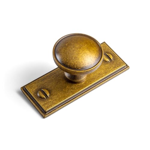 6Pack Antique Brass Cabinet Knob with Backplate Round Drawer Knob - color: Antique Brass, style: Plaquette