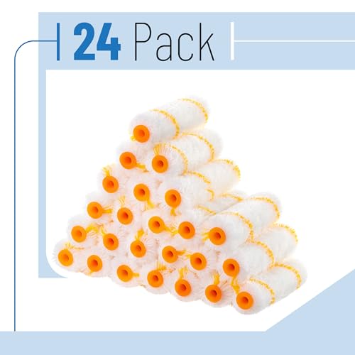 Bates- Paint Roller Covers, 24 pcs, 4" Covers for Paint Roller, 3/8" Nap - color: Yellow Stripes, size: 4" x 3/8", 24 Pack