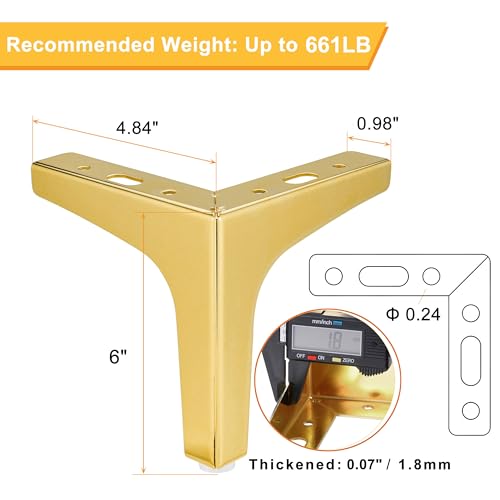 4PCS 6 Inch Gold Metal Furniture Legs Feets Heavy Duty Triangle Chair Legs - size: 6 inch