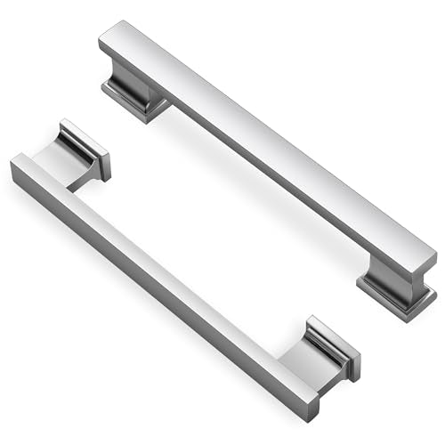 Lardmon 10 Pack 5 Inch(128mm) Hole Center Polished Chrome Kitchen Cabinet Handles Modern Cabinet Pulls Kitchen Cabinet Hardware Solid Drawer Pulls Handles for Dresser, Total Length 6.06 Inch - color: Polished Chrome, size: 5 Inch Hole Center
