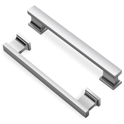Lardmon 10 Pack 5 Inch(128mm) Hole Center Polished Chrome Kitchen Cabinet Handles Modern Cabinet Pulls Kitchen Cabinet Hardware Solid Drawer Pulls Handles for Dresser, Total Length 6.06 Inch - color: Polished Chrome, size: 5 Inch Hole Center