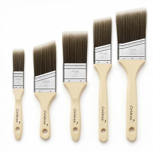 Paint Brushes Set - 5 Pcs Flat & Angle Paintbrushes for Wall & Trim, Suitable for Oil & Water-Based Paints, Stains