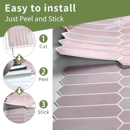 10 Sheets Long Hexagon Tile Peel and Stick Backsplash - color: Pink