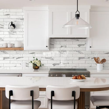 Vamos Tile Peel & Stick Backsplash on Subway Tile,40-Pack 3''x12'',Glossy - color: Statury White with Dark Gray Grout
