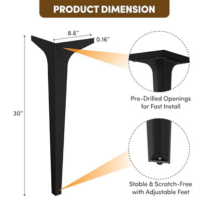 Spade 30" Heavy-Duty Metal Table Legs (Set of 4), Minimalist Steel Legs for Live Edge Table Top, Dining Table, Desk, DIY Furniture Projects