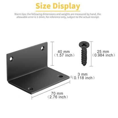 8 PCS Iron 2.76 Inch L Right Angle Bracket with Screws, 2.76" x 1.57" x 1.57" Metal Joint Bracket 90 Degree Corner Brace for Wood Bookshelf Furniture Cabinet, Thickness 3 mm Heavy Duty Black Brackets - size: 2.76" x 1.57" x 1.57" - 8pcs - Black