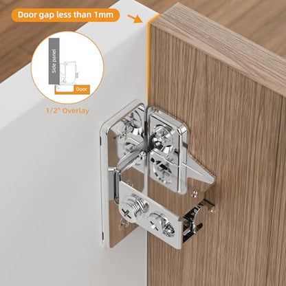 Chibery 20 Pack 1/2" Overlay Soft Close Face Frame ＆ Frameless Hinges, Stainless Steel Quiet 3D Concealed for Kitchen Door, 105° Slow Smooth Hardware Replacement, Self Closing Hidden, Satin Nickel