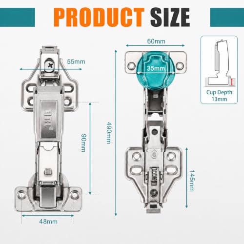 HBL' 2 Pack 165 Degree Soft Close Cabinet Hinges, Half Overlay Kitchen Cabinet Hinges, Concealed European Hinges for Lazy Susan, Pie Corner Cabinet, Open Widely and Easy Access - size: 165° Half Overlay