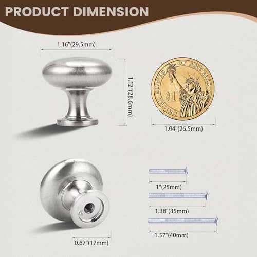 12 Pack Brushed Nickel Cabinet Knobs,1-3/16 Inch(29.5mm) Solid Drawer Knobs Kitchen Cabinet Pulls,Round Dresser Knobs, Modern Drawer Pulls for Dresser Drawers - color: Brushed Nickel