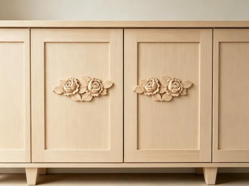 2 Pack Unfinished Wood Carved Rose Appliques Onlays, 16x6.5cm/6.3x2.56 DIY Wood Ornaments for Cabinet Dresser Bed Mirror Fireplace Wardrobe Wall Decor