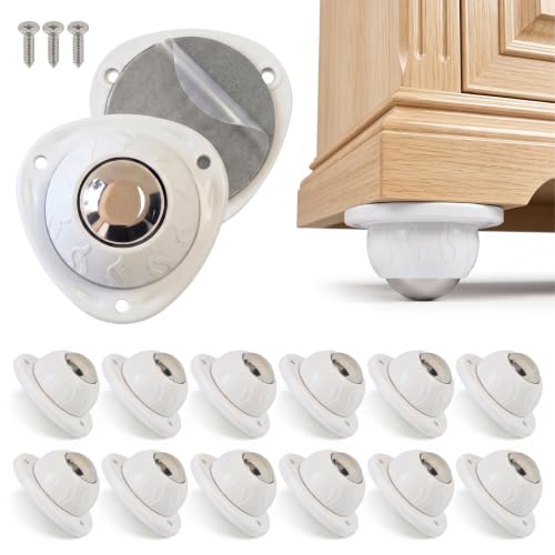 Heavy Duty Self Adhesive Furniture Casters 12 Pack Stick-On Swivel Wheels - color: White-12