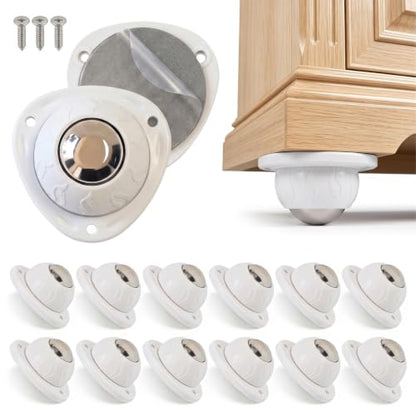 Heavy Duty Self Adhesive Furniture Casters 12 Pack Stick-On Swivel Wheels - color: White-12