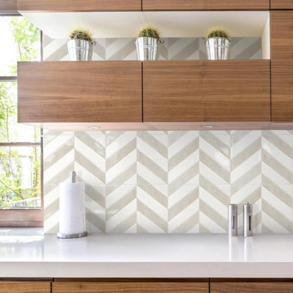 STICKGOO Herringbone Peel and Stick Backsplash, White & Beige, 10 Sheets - color: White & Beige, size: Pack of 10
