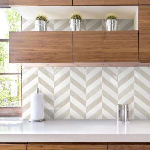 STICKGOO Herringbone Peel and Stick Backsplash, White & Beige, 10 Sheets - color: White & Beige, size: Pack of 10