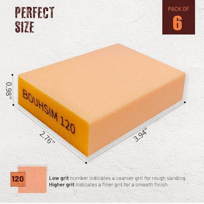 6 Pack 120 Grit Sanding Sponges, Washable and Reusable Handmade Sandpaper Block, Sanding Blocks for Wood, Metal and Drywall Sanding, Sandpaper Blocks Pads - size: 6 Pack 120 grit