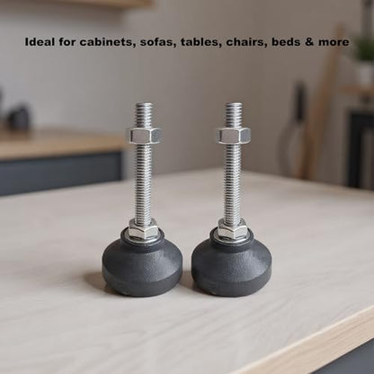 Adjustable M6 Furniture Leveling Feet 4PCS - 50mm Swivel Leg Levelers with Four-Claw Nuts, Anti-Skid Nylon Base & Stainless Steel Screws for Cabinets, Tables, Chairs, Workbench - 40kg Load Capacity