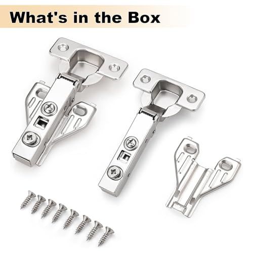 Probrico Full Overlay Soft Close Clip On Face Frame Mounting Cabinet Hinges, Nickel Plated Door Hinges, Concealed Screws 105 Degree Kitchen Cabient Hinges, 4 Pair