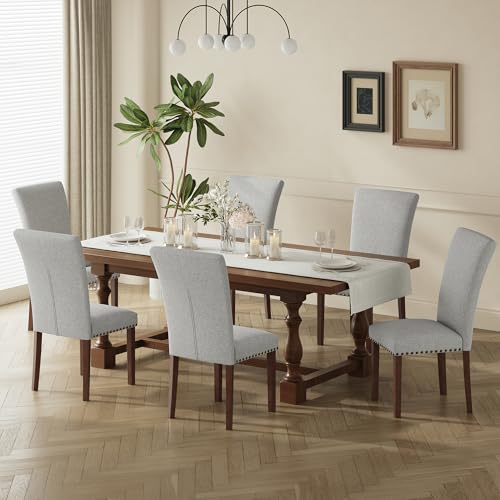 COLAMY Parsons Dining Chairs Set of 6, Upholstered Fabric Dining Room Kitchen Chair with Nailhead Trim and Wood Legs - Light Grey - color: F-lightgrey, size: Set of 6