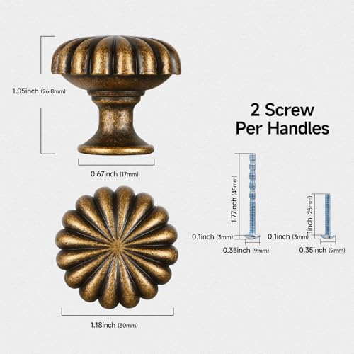 Antique Brass Cabinet Knobs，10 Pack Solid Drawer Pulls for Dressers - color: Antique Brass