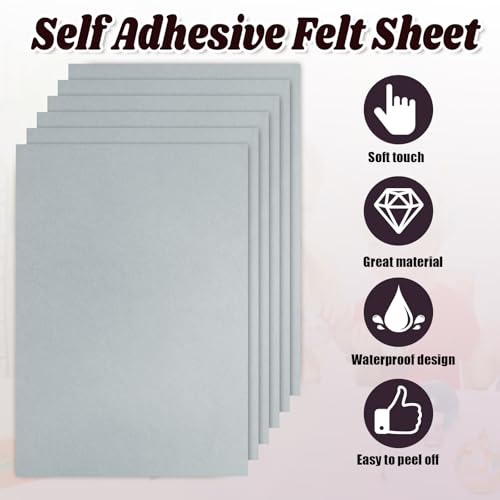Biaungdo Grey Self Adhesive Felt Sheets, 8 x 12 Inch, 6 Pcs - color: Grey